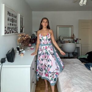 Italian (White Lotus) Style, Floral Pink Midi Dress